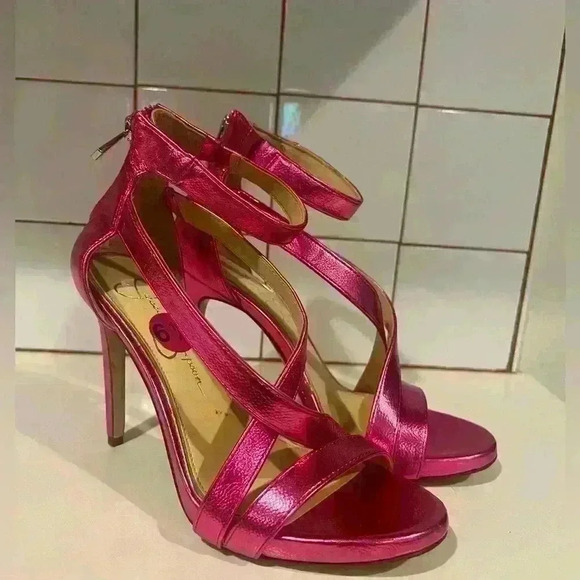 Jessica Simpson Hot Pink Open Toe Heels with Ankle Strap- Size 6.5- NWT - Picture 1 of 6